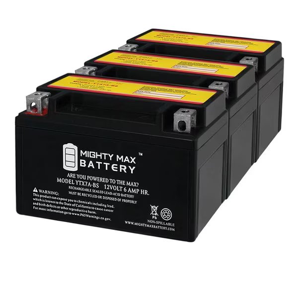 YTX7A-BS Battery Replacement for Kawasaki 230 KLX230 ABS 2020 - 3Pack, Mighty Max Battery, Mfr#: MAX3926504